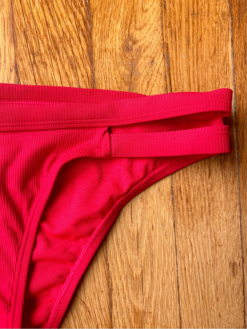 Xhilaration Red Ribbed Cheeky Bikini Bottom with Double Side Straps Medium